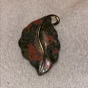 Unakite Gemstone Pendant with Gold-tone Wire
